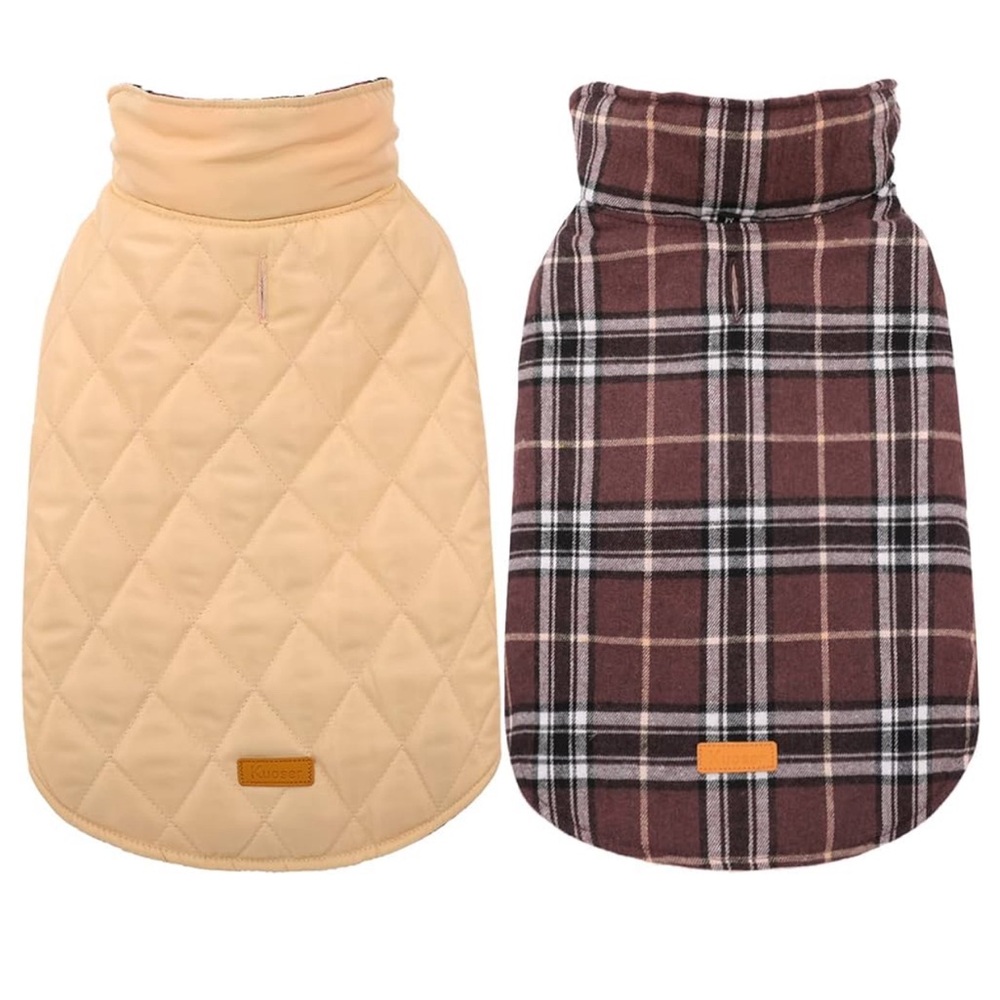 Kuoser Reversible Dog Coat- Brown‎ Plaid Size M NWT